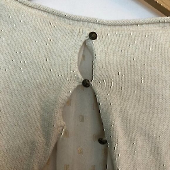 LUCKY BRAND Split Back Sweater Beige Cream Oatmeal Twofer Metallic Mixed Media S - Picture 7 of 10